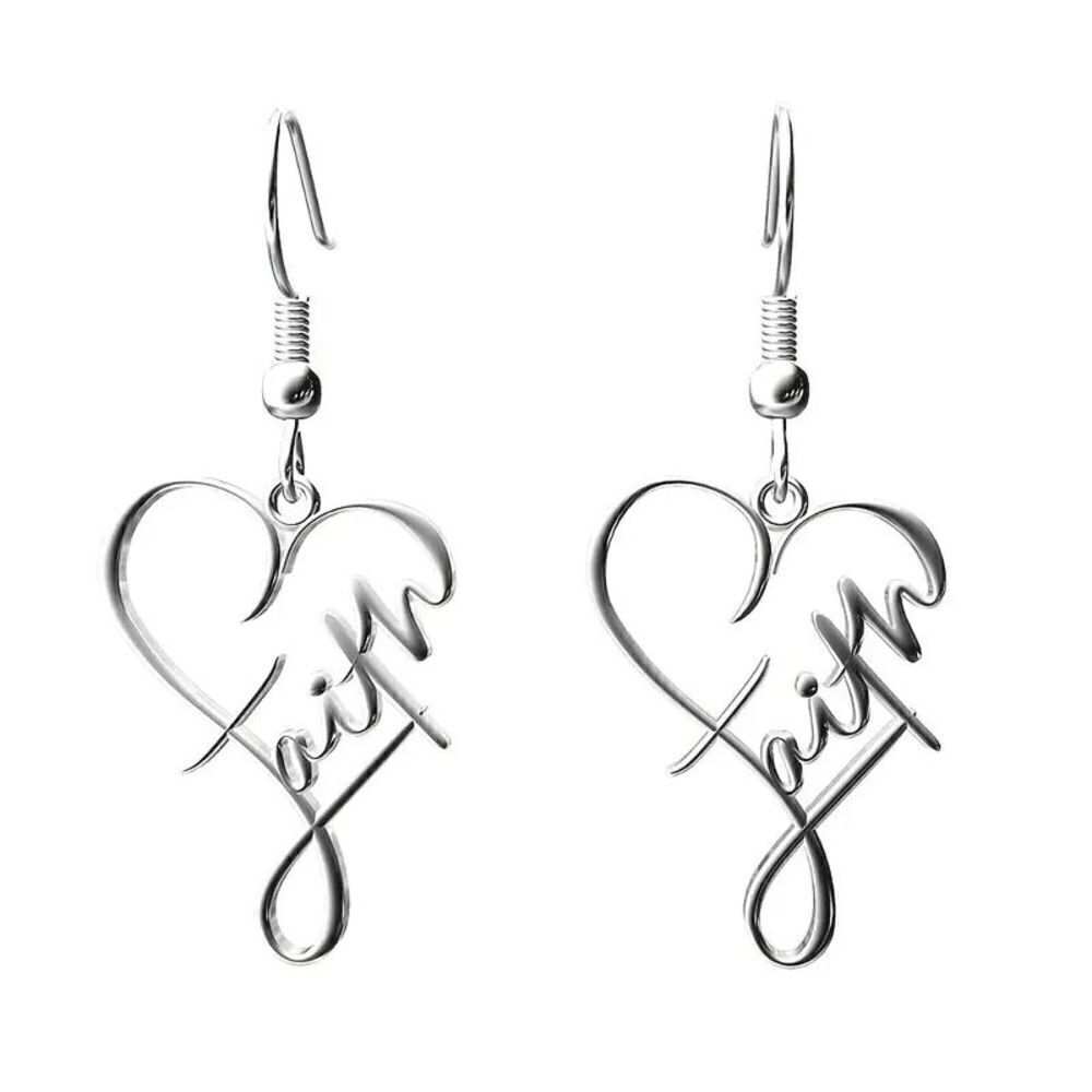 Cross Heart Faith Stainless Steel Dangle Earrings